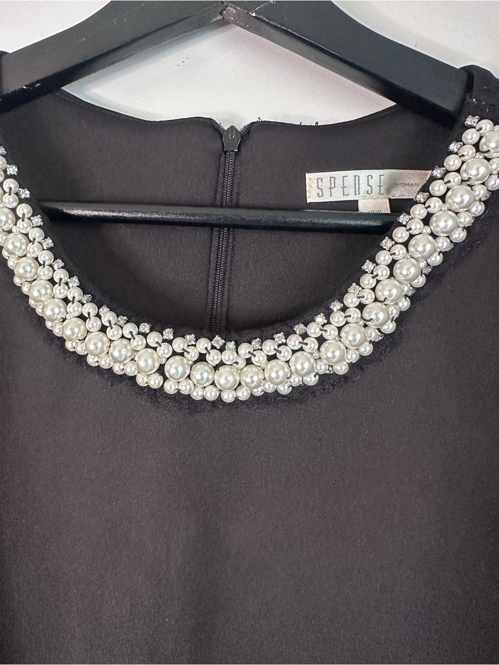 Classic Black Sheath Dress with Pearl Embellished Neckline, 18W - Picture 2 of 5